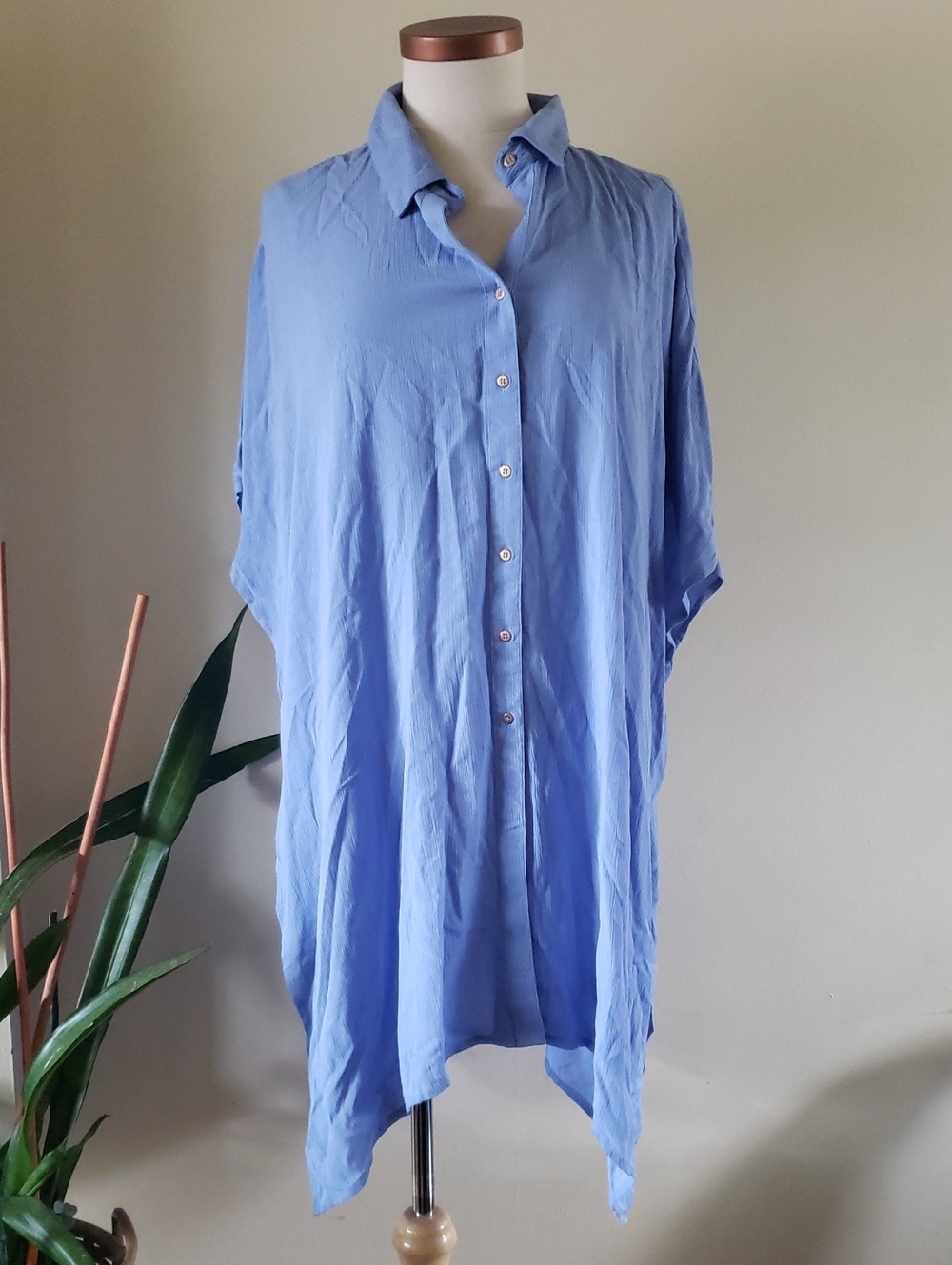 KOY RESORT Oversized RAYON  Button Down Kaftan - Blue S